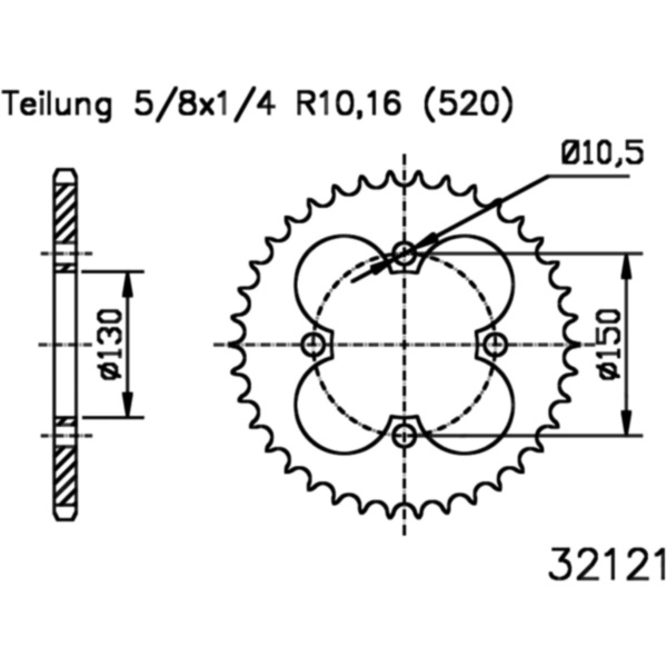 Kettenblatt Kettenrad 40Z Teilung 520 503212140 passend für SMC/Barossa Titan  300  2007, 20 PS, 15 kw