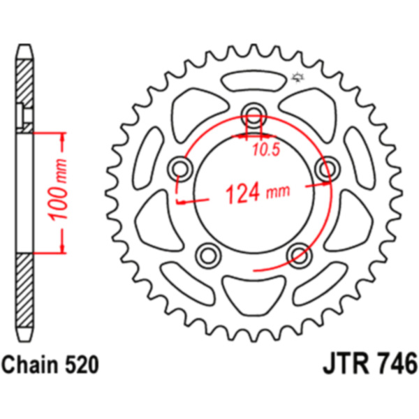 Kettenblatt Kettenrad 46Z Teilung 520 JTR74646 passend für Ducati Scrambler ClassicABS 800 K100AA/K102AA 2016, 73 PS, 54 kw