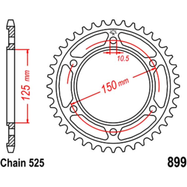 Rear sprocket 42 tooth pitch 525 JTR89942 fitting for KTM Adventure  990  2012, 115 PS, 84,5 kw