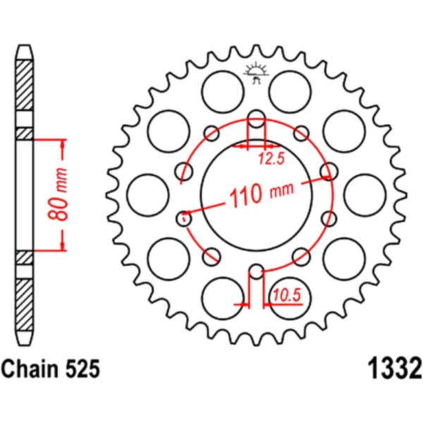 Rear sprocket 46 tooth pitch 525 JTR133246 fitting for Honda CB Sport 500 PC32G 1998, 33 PS, 24 kw