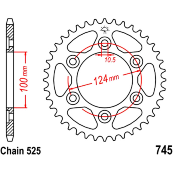 Rear sprocket 39 tooth pitch 525 JTR74539 fitting for Ducati GT Touring 1000 C103AB 2009, 92 PS, 68 kw