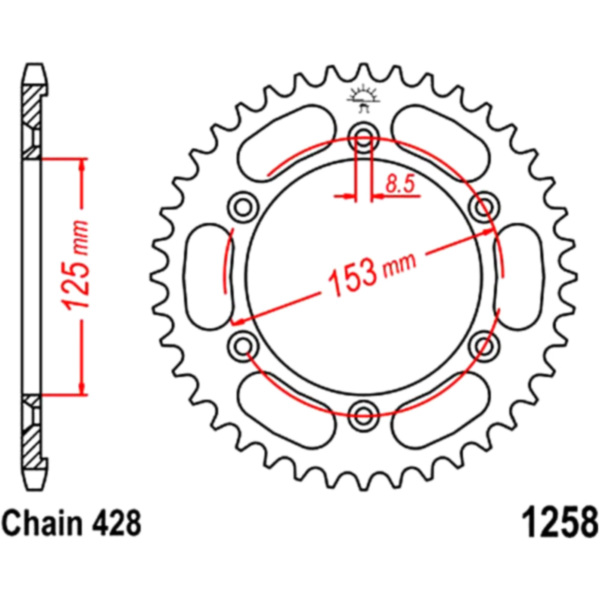 Rear sprocket 54 tooth pitch 428 JTR125854