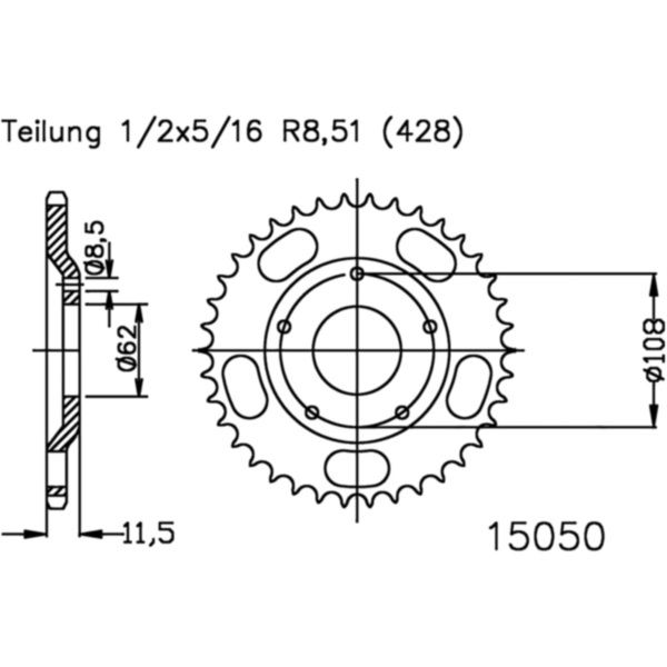 Kettenblatt Kettenrad 55Z Teilung 428 501505055