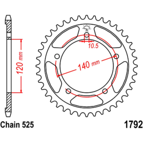 Kettenblatt Kettenrad 48Z Teilung 525 JTR179248 passend für Triumph Scrambler  865 986MG 2007, 57/34 PS, 42/25 kw