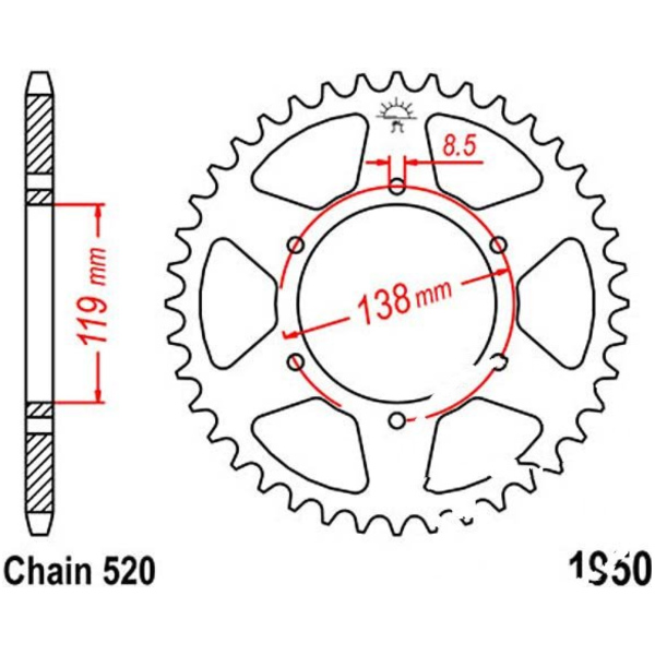 Rear sprocket 50 tooth pitch 520 JTR195050 fitting for Husaberg FE Enduro 600  1995, 59 PS, 43 kw