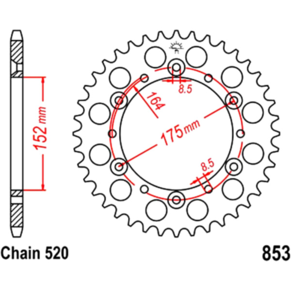 Rear sprocket 52 tooth pitch 520 fitting for Yamaha YFM  660 AM01W 2005, 46 PS, 34 kw