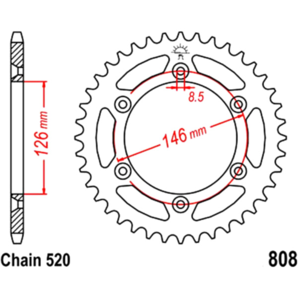 Rear sprocket 50 tooth pitch 520 JTR80850 fitting for Suzuki RM  125 RF16A 2008, 41 PS, 30,2 kw