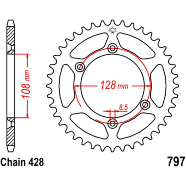 Rear sprocket 57 tooth pitch 428 fitting for Suzuki DR-Z  125 DF43B 2008, 12 PS, 8,8 kw