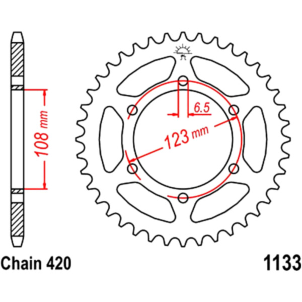 Kettenblatt Kettenrad 65Z Teilung 420 JTR113365 passend für Derbi Senda DRD Racing 50 PABB00 2014, 