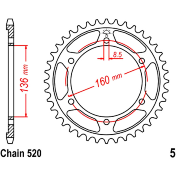 Rear sprocket 47 tooth pitch 520 JTR547 fitting for Beta Euro  350 BC0001 2005, 30 PS, 22 kw