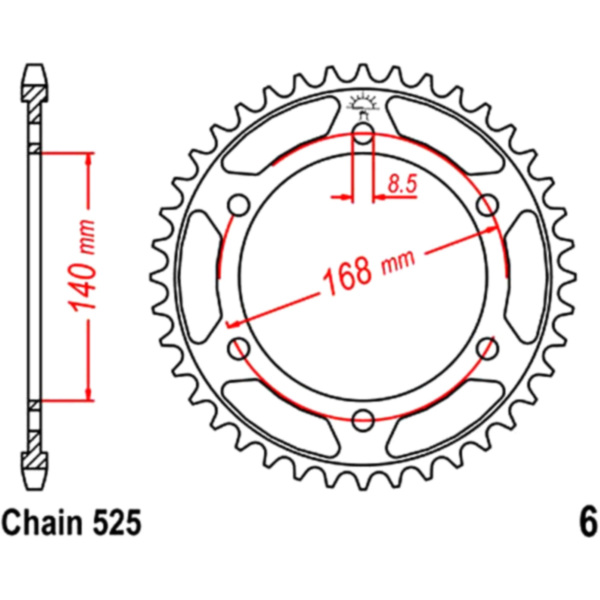 Rear sprocket 42 tooth pitch 525 fitting for BMW F 650  800 E8GS/K72 2008, 71 PS, 52 kw