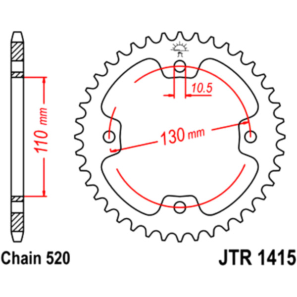 chain wheel 40T pitch 520 inner diameter 110 Loc fitting for Masai R Drift 460  2015, 45.5 PS, 33,5 kw