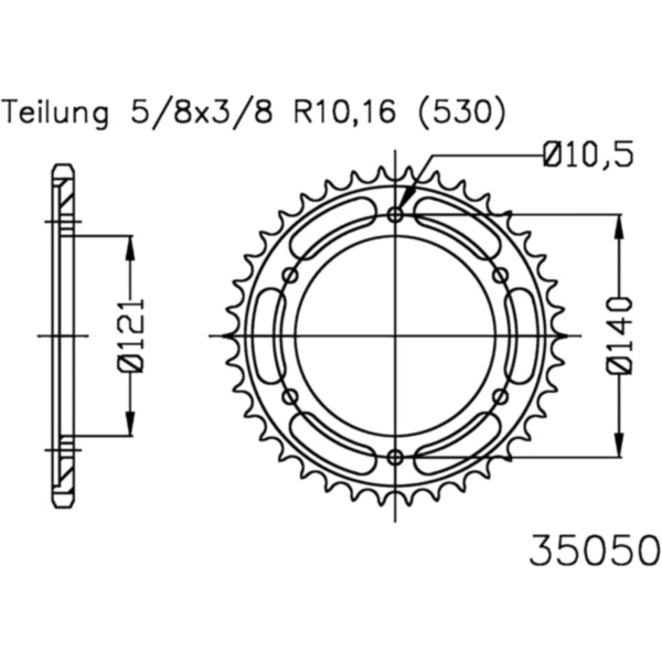 Rear sprocket 40 tooth pitch 530 503505040 fitting for Cagiva V-Raptor  1000 M201AAY 2005, 113 PS, 83 kw