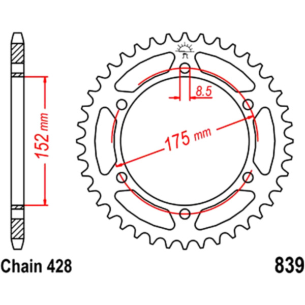 Rear sprocket 53 tooth pitch 428 JTR83953 fitting for Yamaha DT  125 DE061 2005, 15 PS, 11 kw