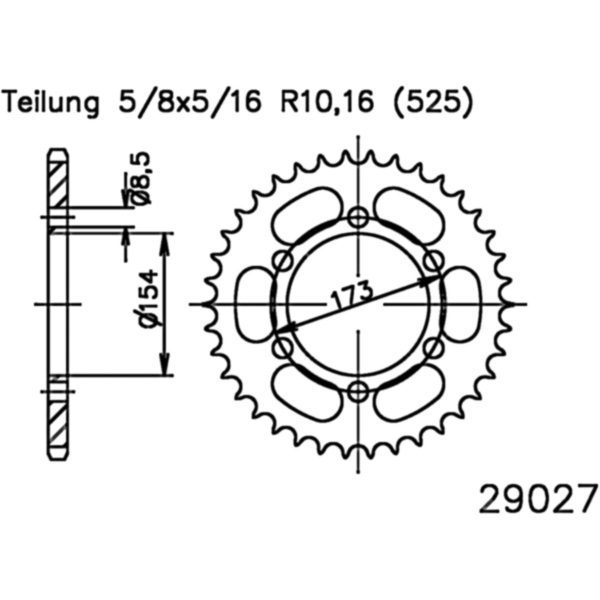 Kettenblatt Kettenrad 43Z Teilung 525 schwarz