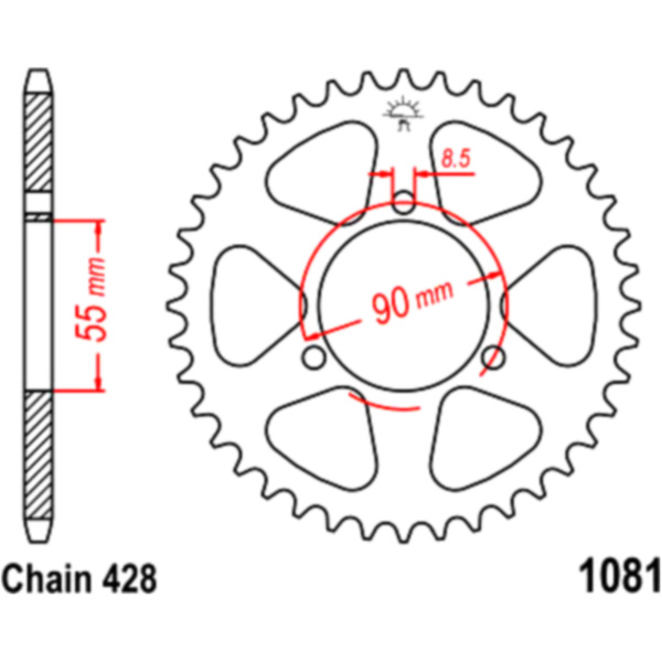 Rear sprocket 46 tooth pitch 428 JTR108146 fitting for Rieju RS-2  125  2007, 10,7 PS, 7,9 kw