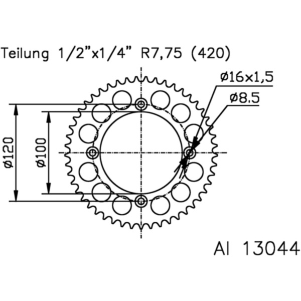 Alu-Kettenrad 51Z Teilung 420 silber_1