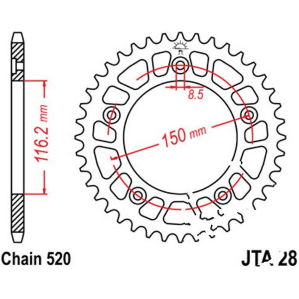 Kettenblatt Alu-Kettenrad 43Z Teilung 520 silber JTA2843