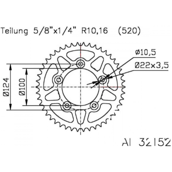 Kettenblatt Alu-Kettenrad 46Z Teilung 520 silber