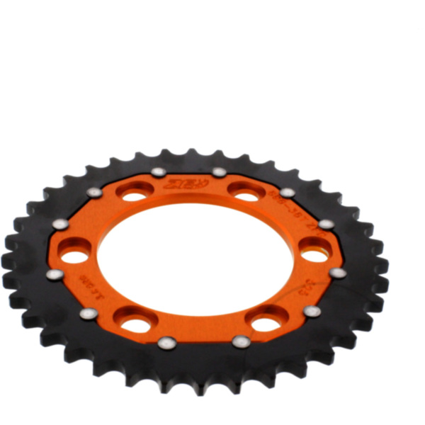 Rear sprocket dual 38 tooth pitch 525 orange fitting for KTM Supermoto  950  2007, 98 PS, 72 kw