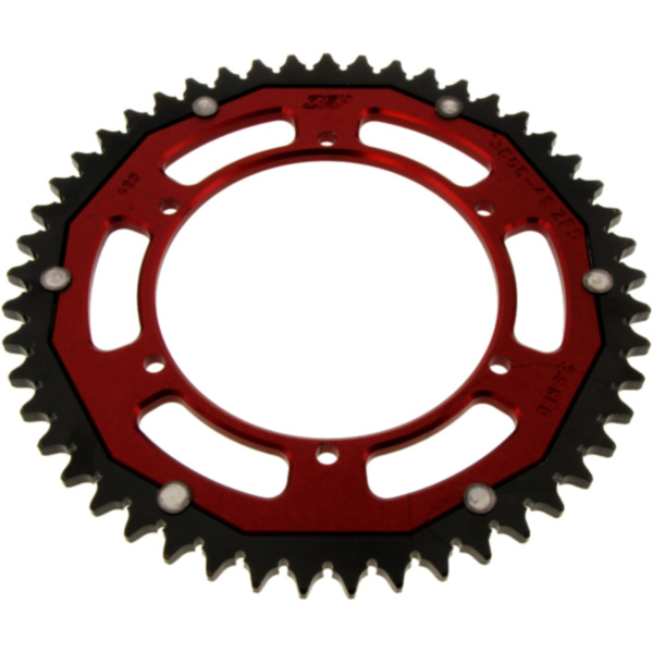 Rear sprocket dual 49 tooth pitch 428 red fitting for Derbi GPR Racing 125 RG1A1A 2016, 15 PS, 11 kw