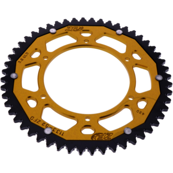 Rear sprocket dual 52 tooth pitch 420 GOLD fitting for Derbi Senda DRD EvoHYP 50 SR2D1C 2012, 2,9 PS, 2,1 kw