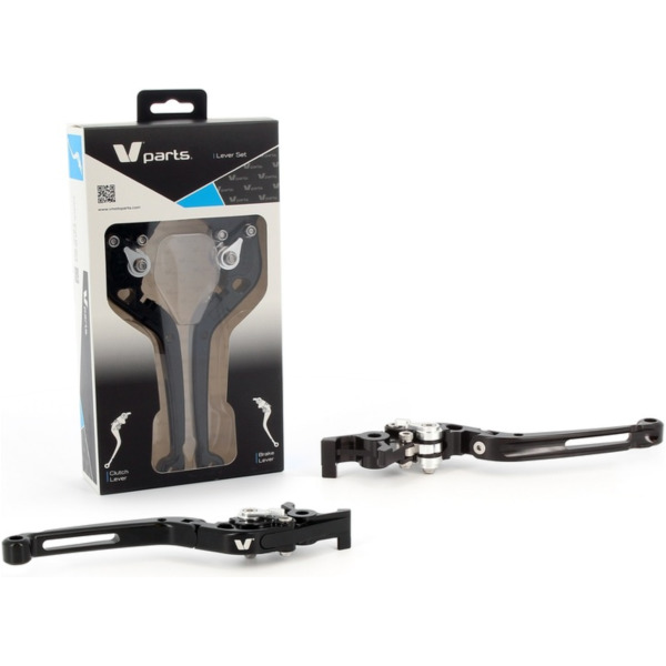 V-PARTS Foldable Levers 177mm CNC Black/Aluminum Screws with Adapters by Pair for: Yamaha for FJR1300, XJR1300, XT1200