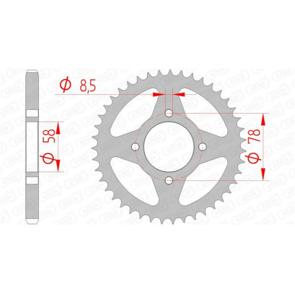 AFAM Steel Standard Rear Sprocket 14201 - 428 for Suzuki GN125, GP125, GS125 Hyosung 125KARIONRT, GA125CRUISE, GF125 14201-43