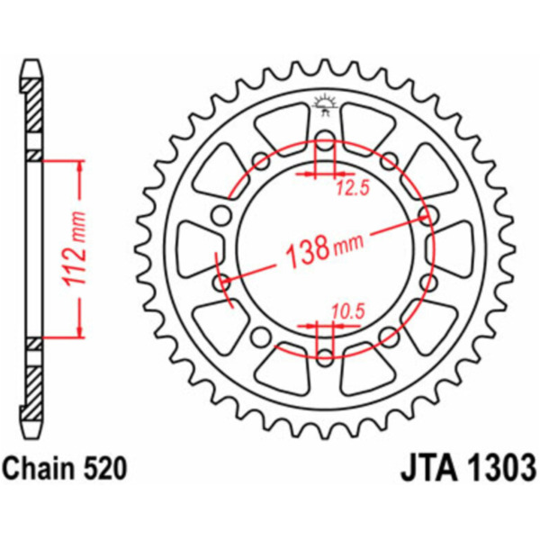JT SPROCKETS Aluminium Ultraleichtes Kettenrad 1303 - 520 für Honda CBR600F, CBR900RR Yamaha YZF-R1, YZF-R6 passend für Yamaha YZF-R6  600 RJ031 2000, 120 PS, 88 kw