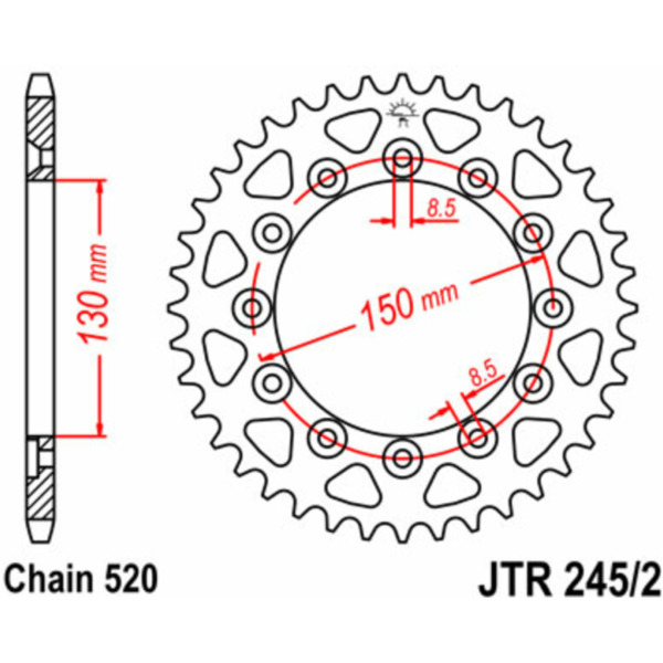 JT SPROCKETS Standard Stahlritzel hinten 245/2 - 520 für Honda NSR250R, NX250, VTR250 Yamaha WR250, WR450F JTR245/2.39