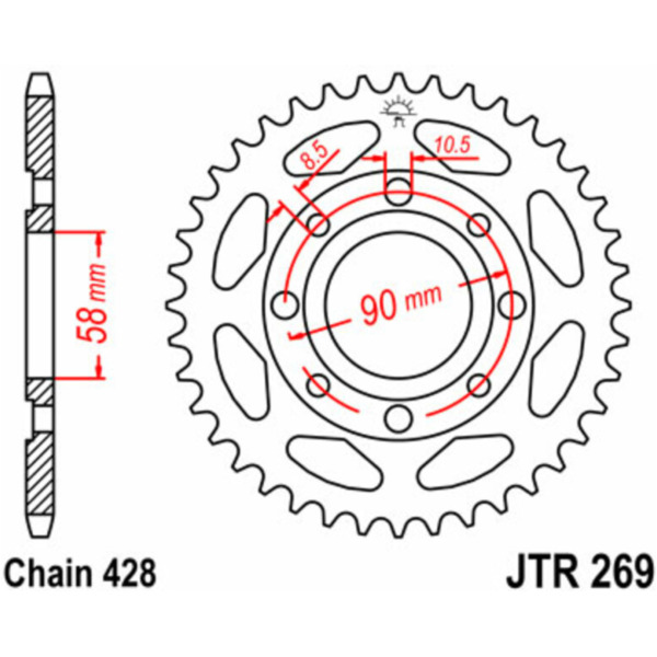 JT SPROCKETS Standard Stahlritzel hinten 269 - 428 für Honda, Daelim, Mash JTR269.36