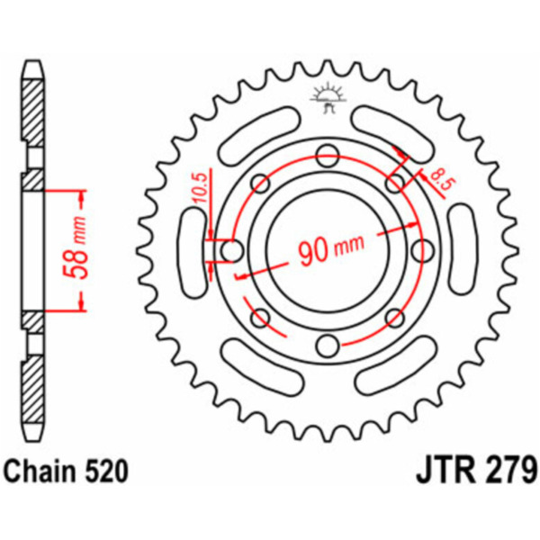 JT SPROCKETS Standard Stahlritzel hinten 279 - 520 für Honda CA125, CB250, MBX125 passend für Honda CA Rebel 125 JC24 1995, 11 PS, 8,1 kw