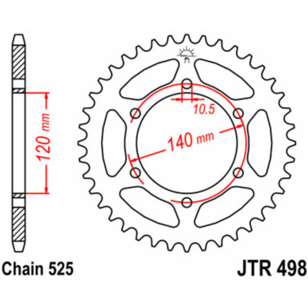 JT SPROCKETS Steel Standard Rear Sprocket 498 - 525 for Kawasaki NINJAZX-6R, VULCAN800, W650 Suzuki GSX1300HAYABUSA, GSX-R600, GSX-R750