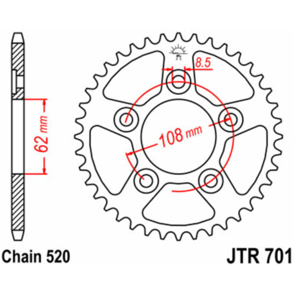 JT SPROCKETS Standard Stahlritzel hinten 701 - 520 für Cagiva MITO125, N1125, PLANET125 Aprilia PEGASO125, RS125, TUAREG125 JTR701.41 passend für Cagiva Mito 7-Gang 125  1991, 31 PS, 23 kw