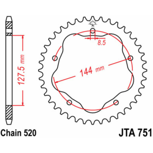 JT SPROCKETS Ultraleichtes Stahlritzel hinten 751 - 520 für Ducati 1000MONSTER, 748, 800MONSTER passend für Ducati Monster  800 M414AA/M421AA/M422AA 2007, 77 PS, 57 kw