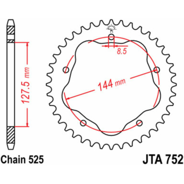 JT SPROCKETS Aluminium Rear Sprocket 752 - 525 for Ducati 1000MONSTER, 1000MULTISTRADA, 1100HYPERMOTARD JTR752.39