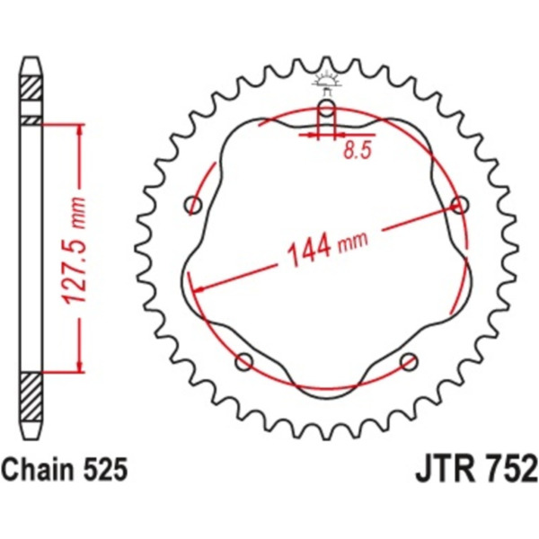 JT SPROCKETS Steel Standard Rear Sprocket 752 - 525 for Ducati 1000MONSTER, 1000MULTISTRADA, 1100HYPERMOTARD