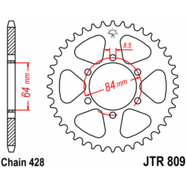 JT SPROCKETS Steel Standard Rear Sprocket 809 - 428 for Suzuki DR125, RM100, TS100