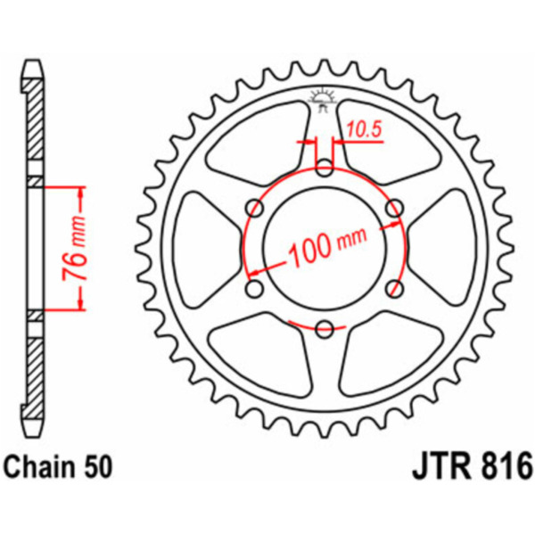 JT SPROCKETS Standard Stahlritzel hinten 816 - 530 für Suzuki GR650, GS500, GS550 Husqvarna SM610 JTR816.50 passend für Suzuki GSX Katana 400 GS40XF 1981, 42 PS, 31 kw