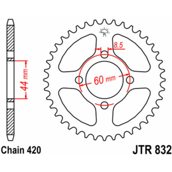 JT SPROCKETS Standard Stahlritzel hinten 832 - 420 für Yamaha DT50, DT50R, DT80 MBK X-LIMIT JTR832.52 passend für Yamaha DT  50 3MN 1991, 3,1 PS, 2,3 kw