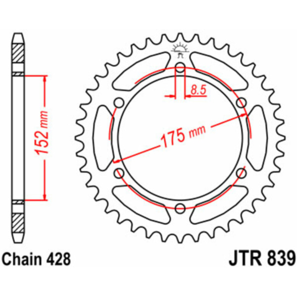 JT SPROCKETS Standard Stahlritzel hinten 839 - 428 für Yamaha DT125, TDR125, VITY125 JTR839.57 passend für Yamaha DT  125 4BL 1995, 12 PS, 9 kw