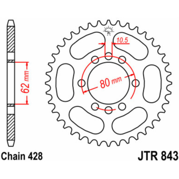 JT SPROCKETS Standard Stahlritzel hinten 843 - 428 für Yamaha DT125, SR125, XT125 passend für Yamaha DT  125 4BL 1992, 12 PS, 9 kw