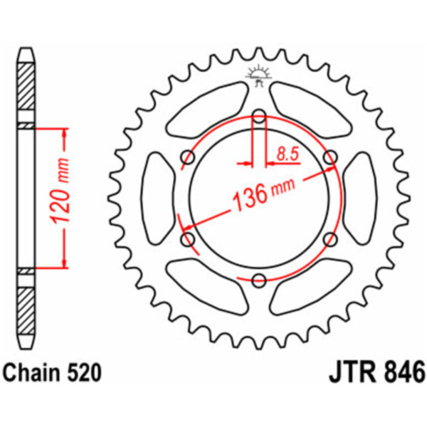 JT SPROCKETS Standard Stahlritzel hinten 846 - 520 für Yamaha FZR400, RD350, SRX600 passend für Yamaha TZR  250 2MA 1987, 50 PS, 37 kw