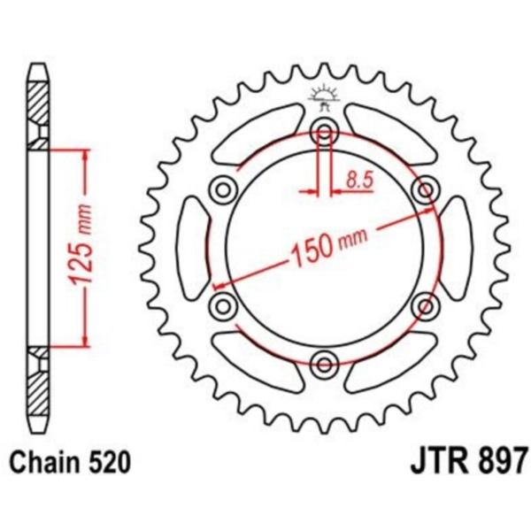 JT SPROCKETS Zink Standard Kettenrad 897 - 520 für KTM, Husaberg, Husqvarna