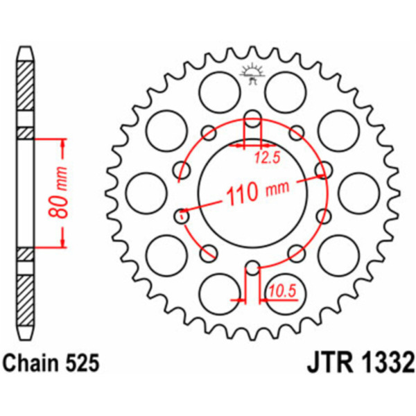 JT SPROCKETS Standard Stahlritzel hinten 1332 - 525 für Honda CB450, CB500, CB500S Triumph AMERICA865, AMERICA865EFI, SPEEDMASTER800 JTR1332.37