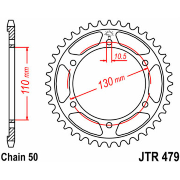 JT SPROCKETS Standard Stahlritzel hinten 479 - 530 für Yamaha, Kawasaki, Suzuki JTR479.45 passend für Kawasaki GPZ  500 EX500D 1998, 60/50/34/27 PS, 44/37/25/20 kw