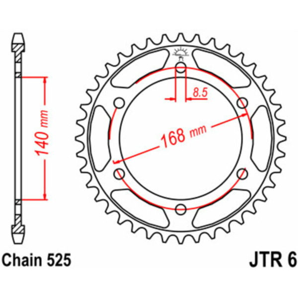 JT SPROCKETS Steel Standard Rear Sprocket 6 - 525 for BMW F800GS, F800R