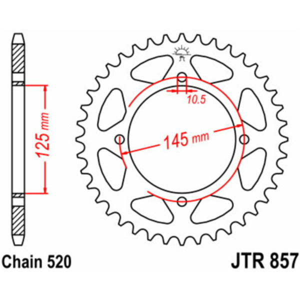 JT SPROCKETS Standard Stahlritzel hinten 857 - 520 für Yamaha TT600, XT500, XT550 MZ 660BAGHIRA, 660MASTIFF passend für Yamaha XTZ Tenere 660 3YF 1994, 48 PS, 35 kw