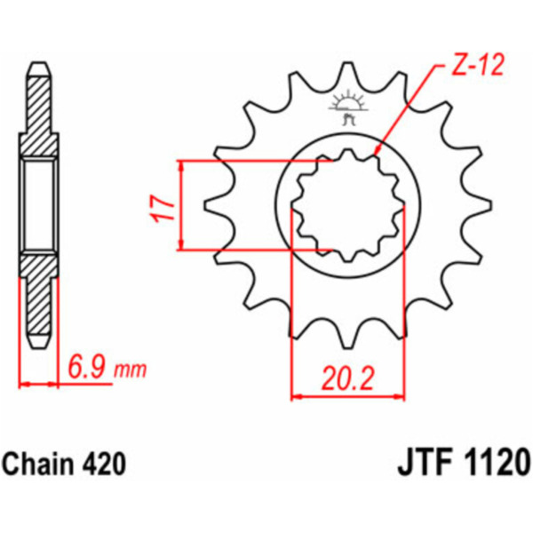 JT SPROCKETS Standard Stahlritzel vorne 1120 - 420 für Rieju, Peugeot, Aprilia JTF1120.11 passend für Rieju RR Cross 50  2002, 2,7 PS, 2 kw