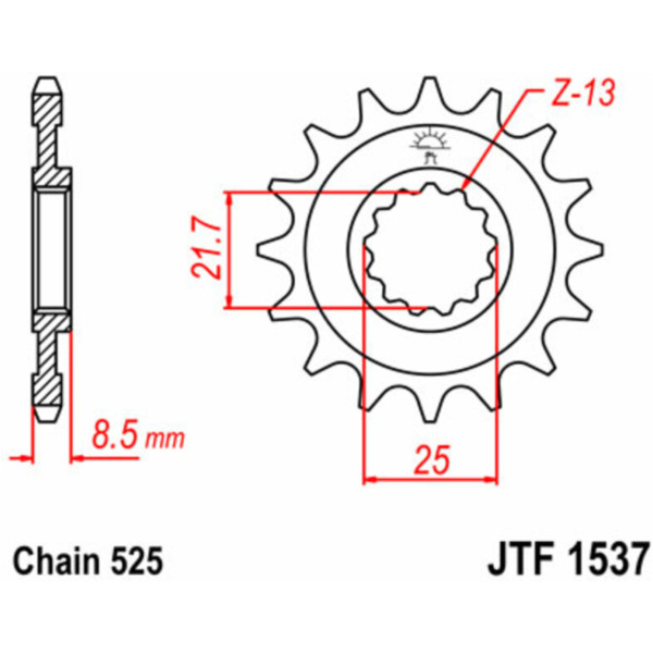 JT SPROCKETS Standard Stahlritzel vorne 1537 - 525 für Kawasaki KLV1000, NINJAZX-10R, NINJAZX-9R passend für Kawasaki Z  1000 ZRT00AAA 2004, 127 PS, 93 kw